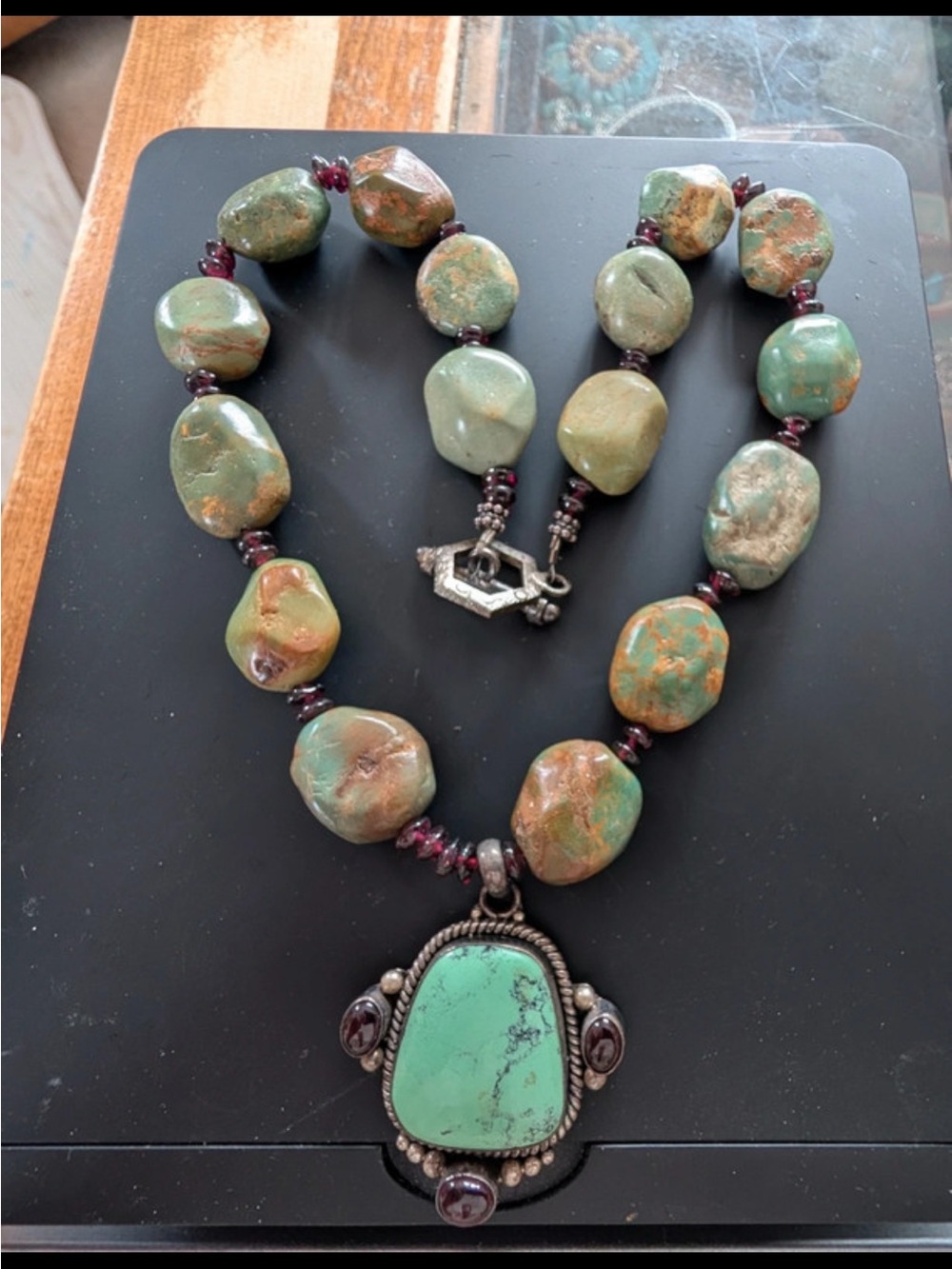 Tibetan Turquoise Pendant Necklace with Stone Beads and real silver